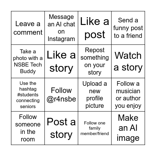 Instagram BINGO Card