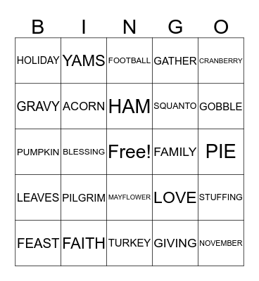 GOBBLE GOBBLE BINGO Card