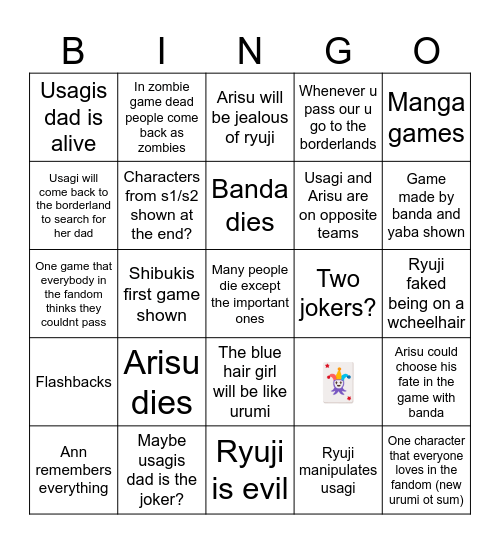 Alice in borderland Bingo Card