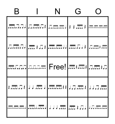Sixteenth Note Rhythm Bingo Card