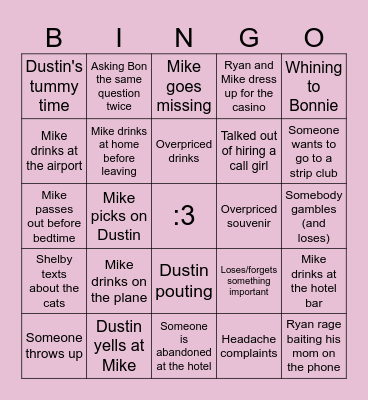 The Vegas Trip Bingo Card