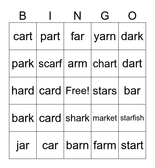 AR - Words Bingo Card