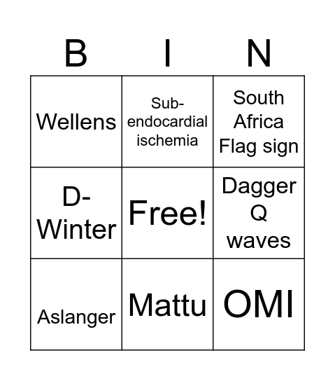 Dax ECG EMCC Bingo Card