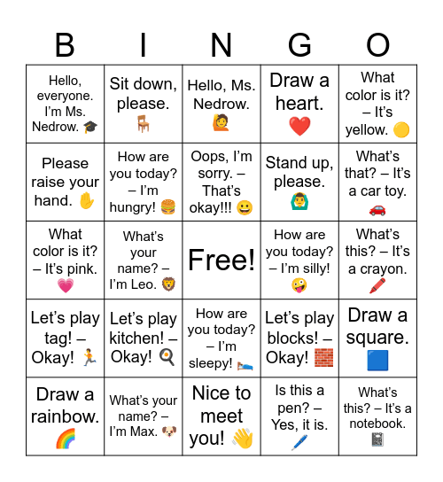 B1 L9 Review 1-9 Sit down, please. 🪑 Bingo Card
