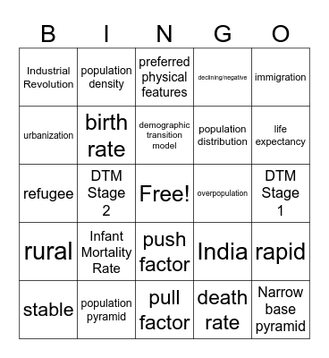 WG Unit 2 Bingo Card