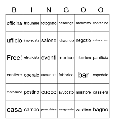 Le professioni Bingo Card