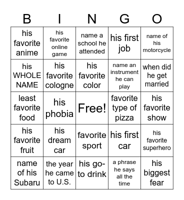 Clark's 30th Bingo Card