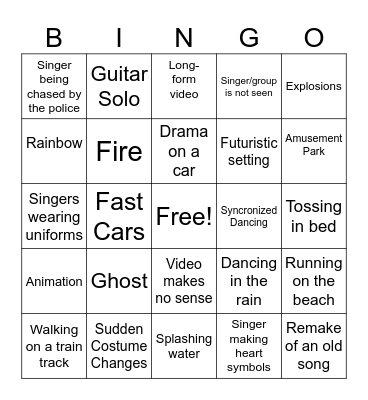 Music Video Bingo Card