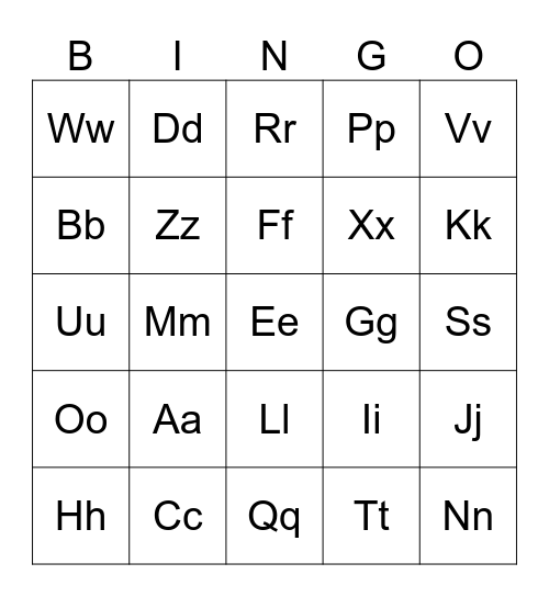 Alphabet Bingo Card
