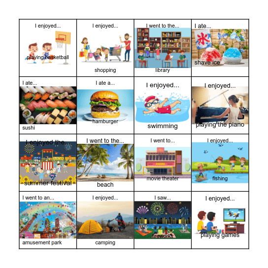 summer vacation (bingo) Bingo Card