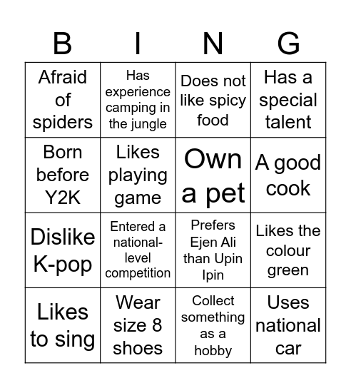 Untitled Bingo Card