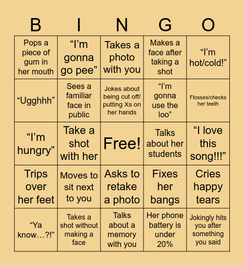 25!!!! Bingo Card