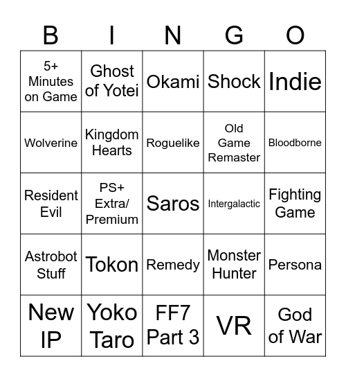 State of Play 9/24/25 Bingo Card