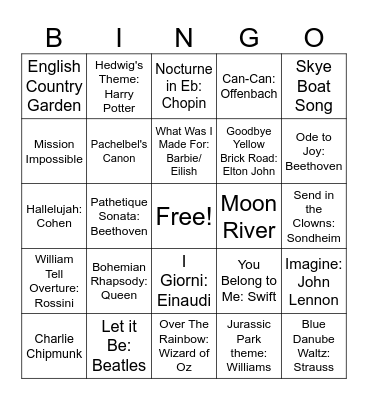 Piano Bingo Card
