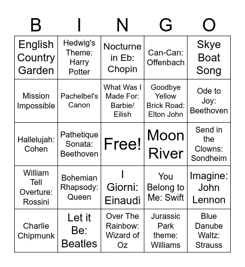 Piano Bingo Card