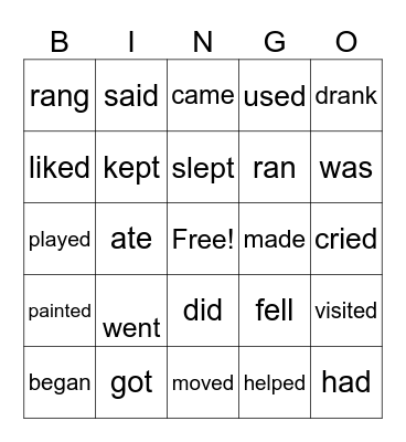 Past verbs Bingo Card