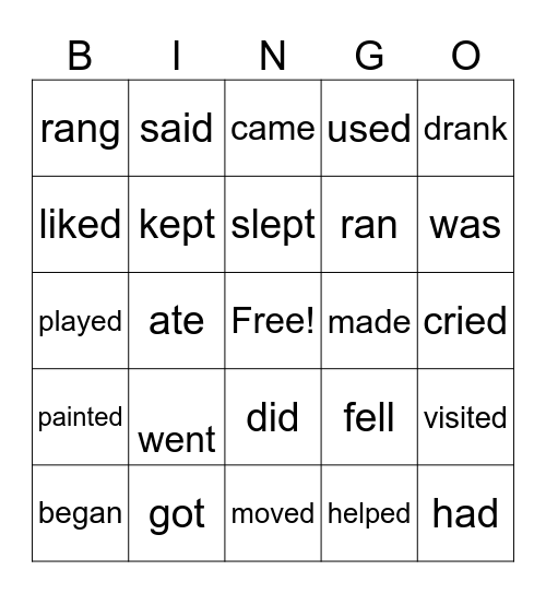 Past verbs Bingo Card