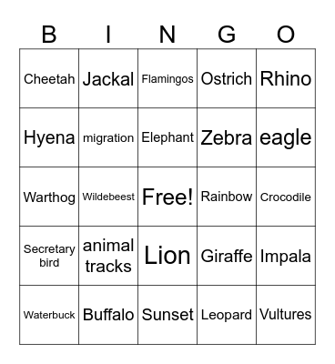 Safari Bingo Card
