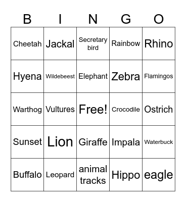 Safari Bingo Card
