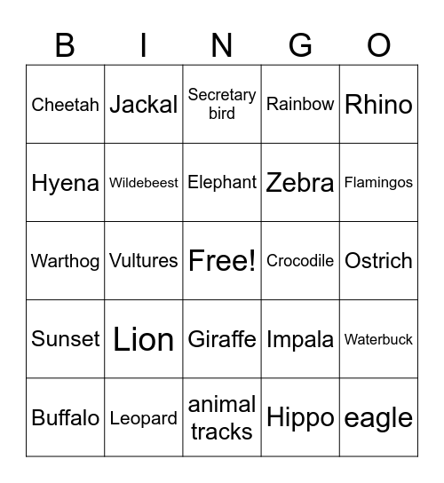 Safari Bingo Card