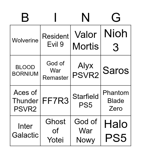 State of Play 2025 Bingo Card