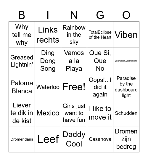 Foute Buurtfeest Bingo Card