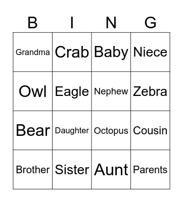 Family Bingo Card