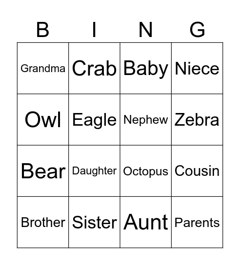 Family Bingo Card