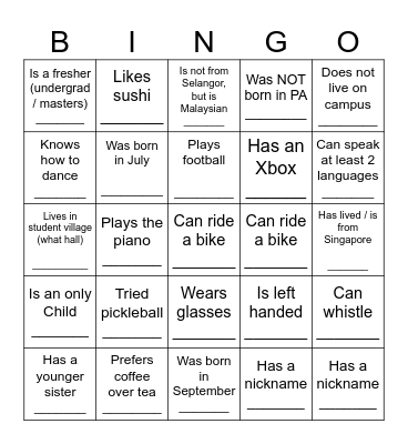 MSS HUMAN BINGO Card