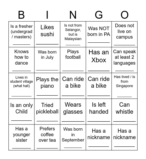 MSS HUMAN BINGO Card