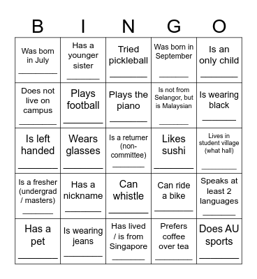 MSS HUMAN BINGO Card