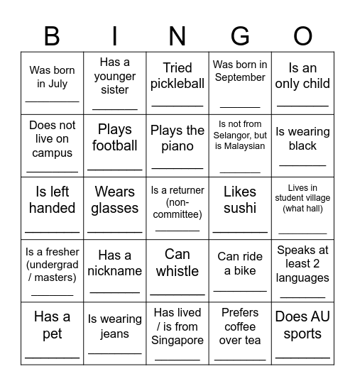 MSS HUMAN BINGO Card