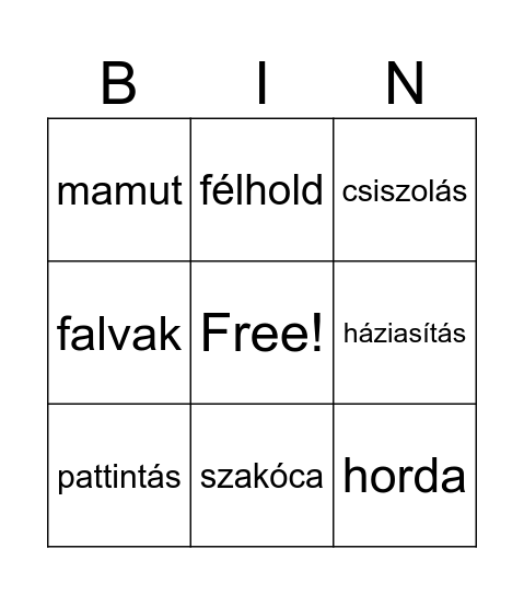 Őskor Bingo Card
