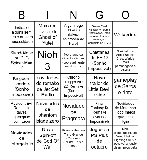 State of Play Setembro/2025 Bingo Card