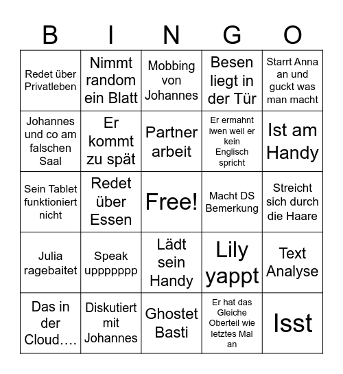 Herr Dolineak Englisch Unterricht Bingo Card