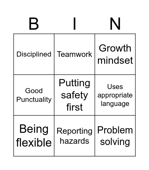 Professional Bingo Card