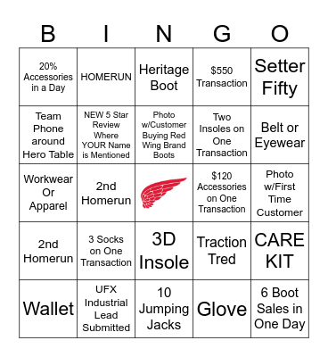 RED WING Bingo Card