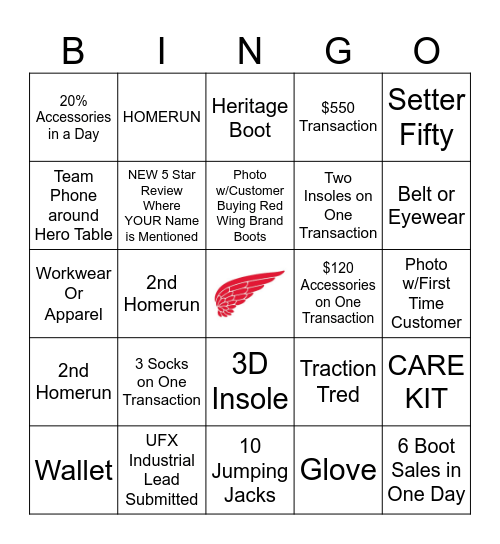 RED WING Bingo Card