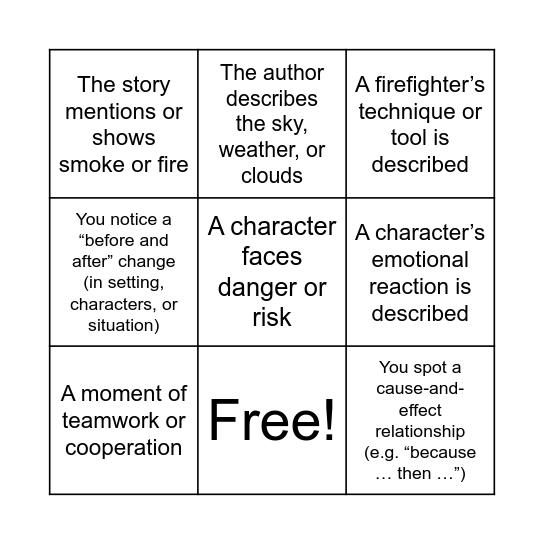 Firefighters in the Sky Bingo Card
