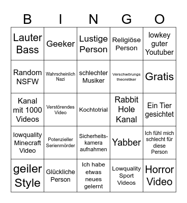 Youtube Bingp Bingo Card