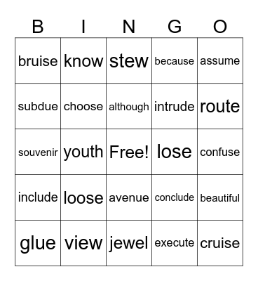 Spelling #5 Bingo Card