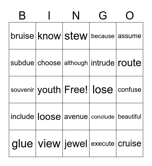 Spelling #5 Bingo Card