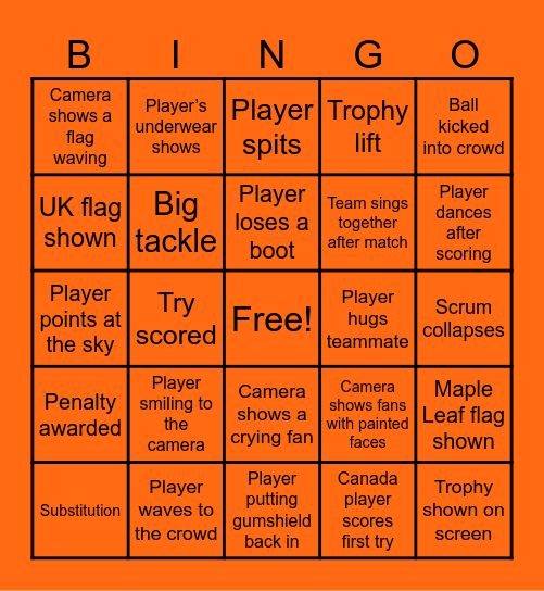 Rugby World Cup Bingo Card