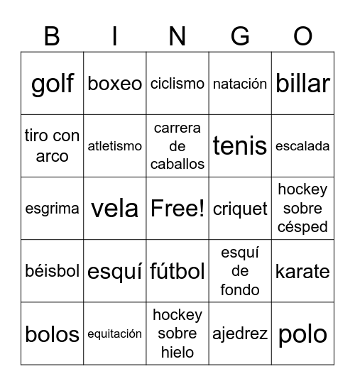 Deportes Bingo Card