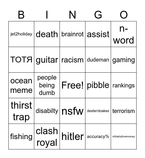 instagram Bingo Card