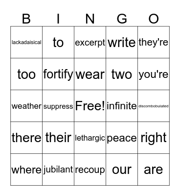 Words Words Words Bingo Card