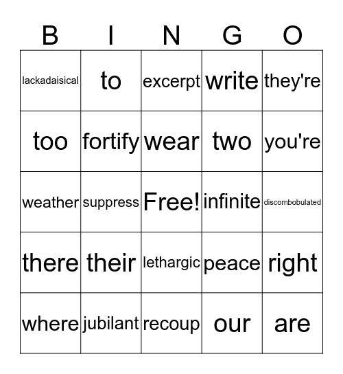 Words Words Words Bingo Card