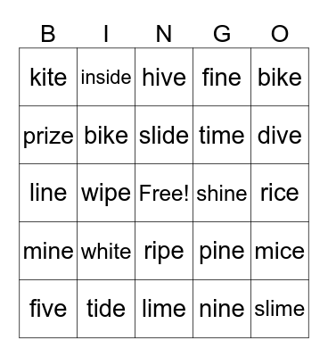 i - e Bingo Card