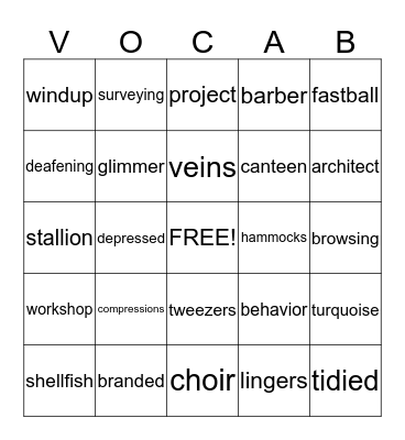 Vocabulary Bingo 5th Bingo Card