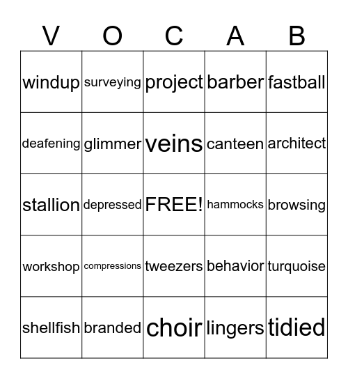 Vocabulary Bingo 5th Bingo Card